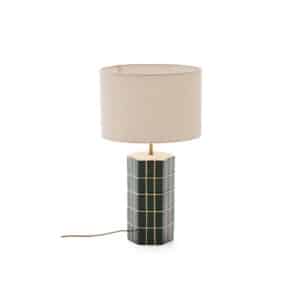 KAVE HOME Rue bordlampe - ecru stof og grøn malet keramisk